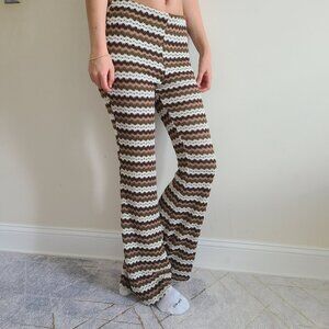Stitch & Pine Boho Crochet Flare Pants Small Lined Retro Striped Festival Vibes